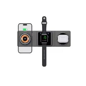 China Black Foldable Wireless Charger Station 3 in 1 Charging for Phones iWatch and Airpods factory