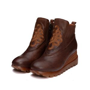 China S317 Explosive Waterproof Platform Slope Heel Women'S Shoes Retro Handmade Leather Fashion Zipper Single Shoes Women'S S factory