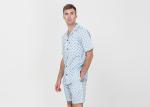 Anti Shrink Mens Button Down Pajamas , Mens Loungewear Shorts Sets Blue Color