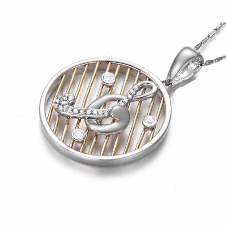 18K White Rose Gold Two Tone Musical Note Charm Pendant Necklace (GDN012)