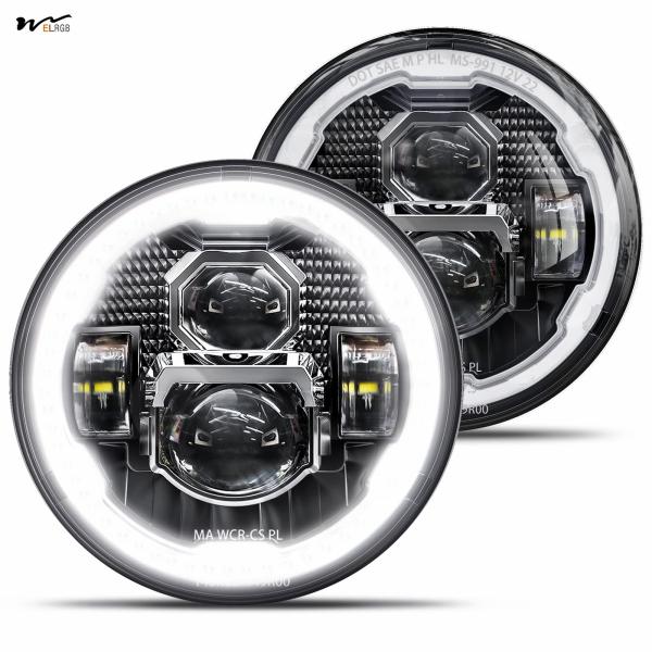 Waterproof 7 Inch Led Headlights Halo Round Turn Signal Hi/Low Sealed Beam for