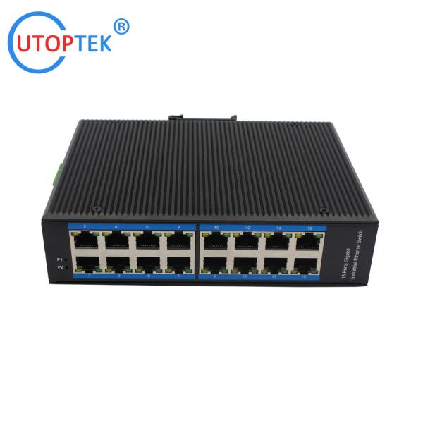 Industrial 16x10/100/1000Mbps RJ45 ports network switch DIN Rail IP40 4KV -40 ~