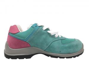 China Sky Blue Ladies Safety Shoes Suede Leather Upper Pink Collar For Summer factory