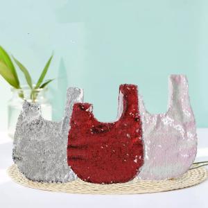 China DIY LOGO Sublimation Shiny Sequin Wrist Bag Walking Makeup Bag factory