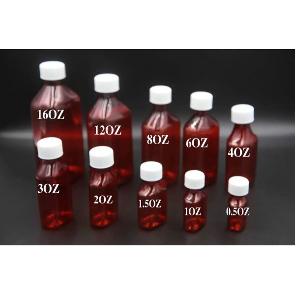 Empty cough syrup bottle front view