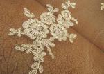 Vintage Corded Floral Gold Bridal Lace Fabric , Embroidered Net Lace Fabric For