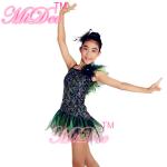 Ruffle Jazz Tap Costumes Striking Peacock One Shoulder Dress With Shredded