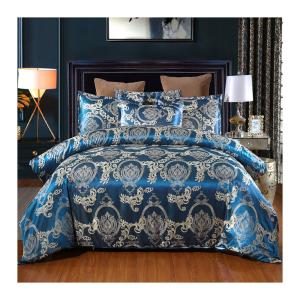 China Solid Colour Satin Duvet Cover Set European Retro Baroque Style Custom Jacquard Blue factory