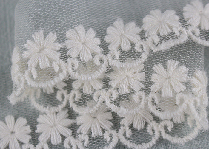 French Floral Embroidered Cotton Mesh Lace Trims Soft Handing For Child Dresses