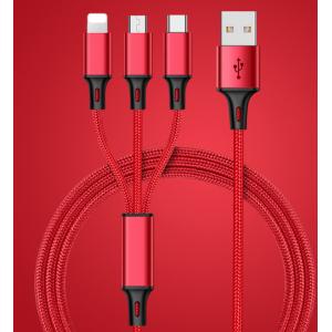 Three In One Nylon Braided USB Data Cable With IOS Micro And Type C Head