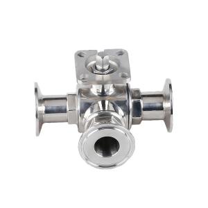 China Manual Sanitary Stainless Steel 304/316L Tri-Clamp 3 Way Ball Valve with High Mounting Pad factory