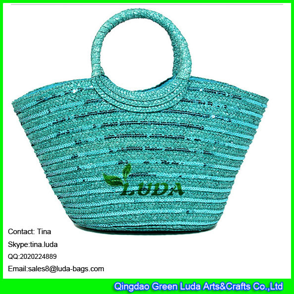 China LUDA monogrammed beach bag wheat straw hobo shoulder bags factory