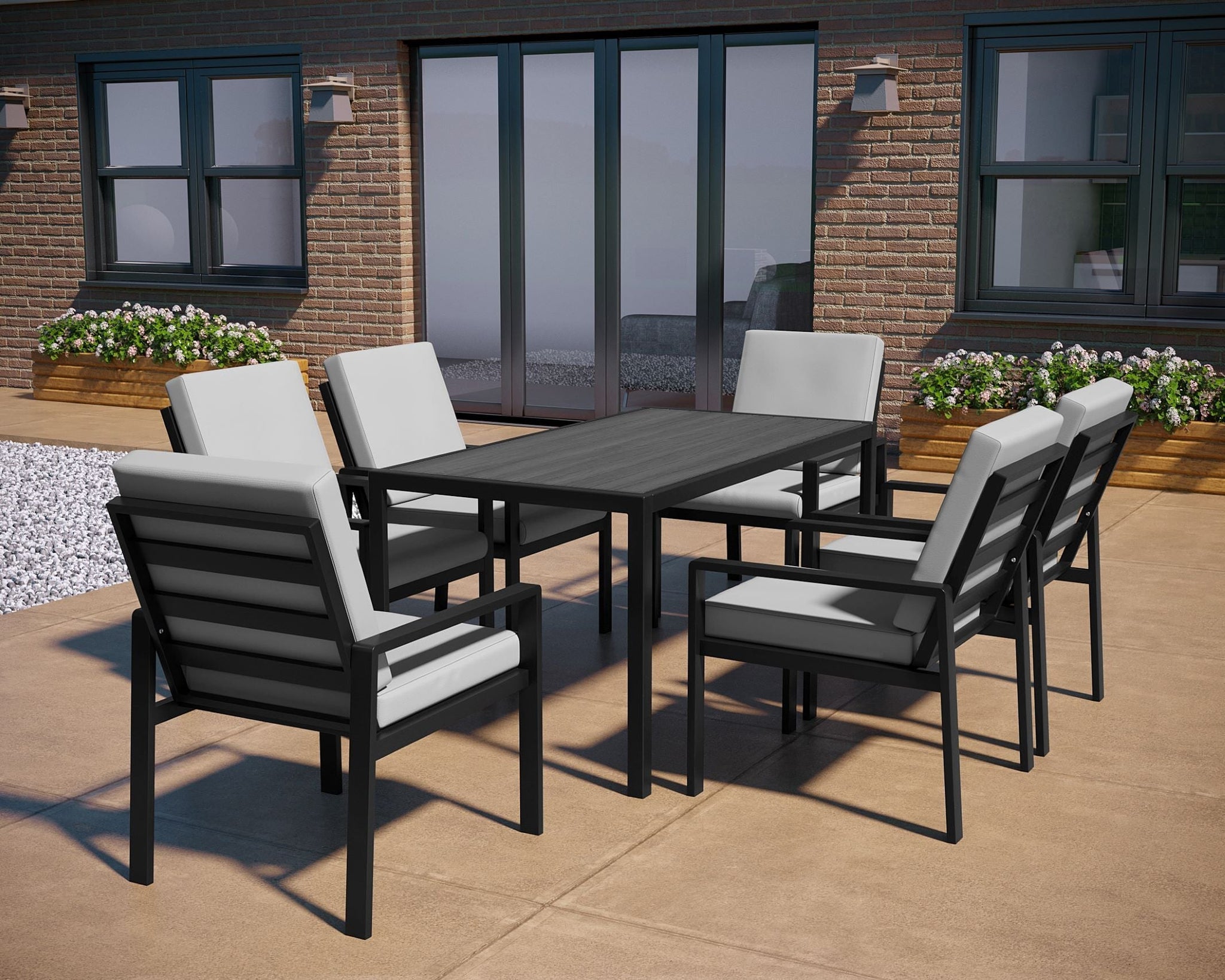 Outdoor Patio Set Dining Table L150xW90xH73cm with HDPE Tabletop and Metal Frame