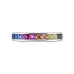 Wholesale 925 Sterling Silver Rainbow CZ Baguette Stones Ring Multicolor Zircon