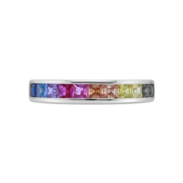Wholesale 925 Sterling Silver Rainbow CZ Baguette Stones Ring Multicolor Zircon