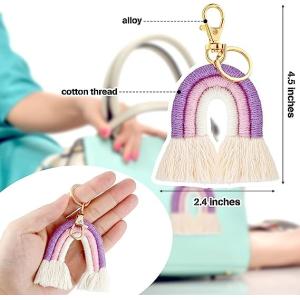 Rainbow Keychain Macrame Weaving Rainbow Tassel Keychains Car Keyring Holder