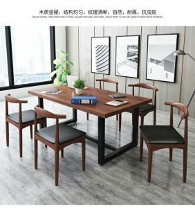 China Modern Waterproof 1.6m Long Rectangular Dining Table With Black Metal Legs on sale