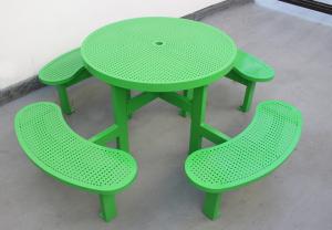 China Customized Round Outdoor Picnic Tables , Metal Table And Bench Set With Parasol factory