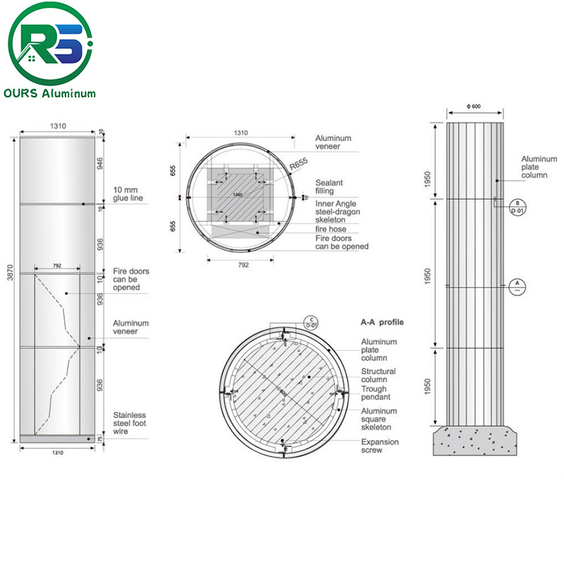 Ornament Solid Aluminum Wall Panels Concrete Column Seamless Cover 1.5-4mm Thickness