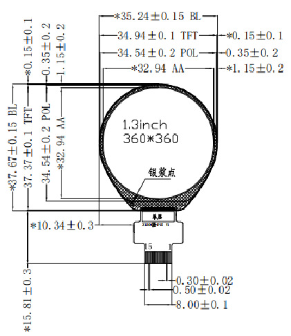 1.3 Inch LCD Display 360x360 Round Display Module 300 Cd/m2 Driver IC GC9C01