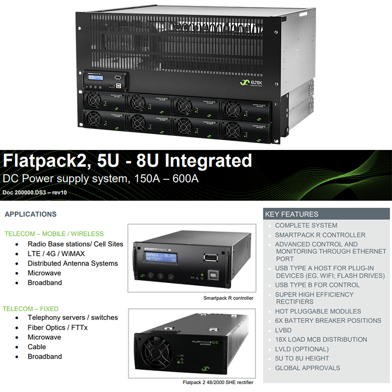 Flatpack2 Integrated Embedded Rack Mounted Rectifier 48v System 150A To 600A