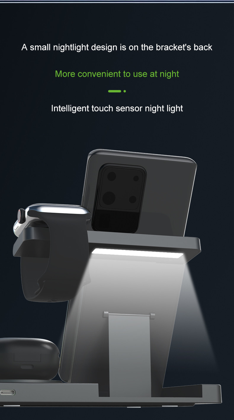 Foldable Wireless Charging Station for Smartphones Earbuds Watches 3W Watch Charging 15W Phone Output Custom