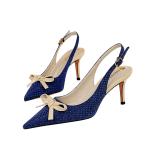 8999-7 Korean Fashion Woven Shallow Mouth Pointed Toe Color Matching Small Bow