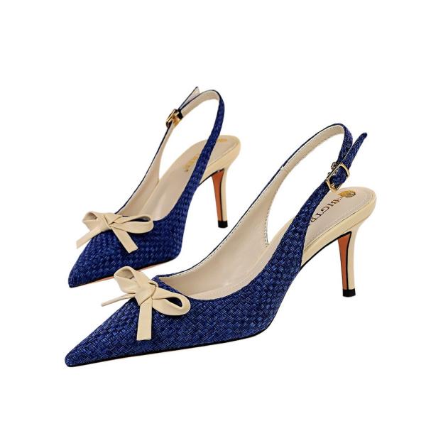 8999-7 Korean Fashion Woven Shallow Mouth Pointed Toe Color Matching Small Bow