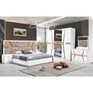 China Turkish Luxury Style Wooden Frame King Size Bed Set Led Headboard Modern Classic Full Home Wood Bedroom Sets Furniture factory