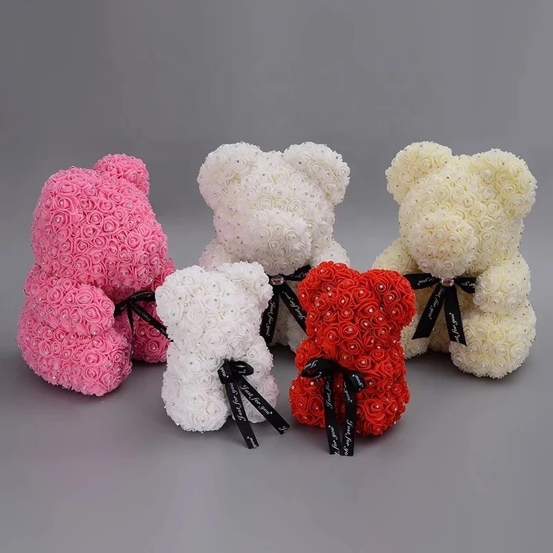 New Arrival Diamond Rose Bear Foam Rose Decorated Diamond Teddy Rose Bear