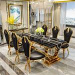 Rectangle Shape Dubai 8 Seater Marble Dining Table Set Stainless Steel Base With