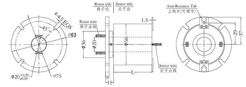 h2056f series H2056F Series Mini Through Hole Slip Ring slip ring Drawing 