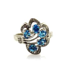 China Women Jewelry 925 Silver Pave Blue Topaz Cubic Zirconia Ring (R129) factory