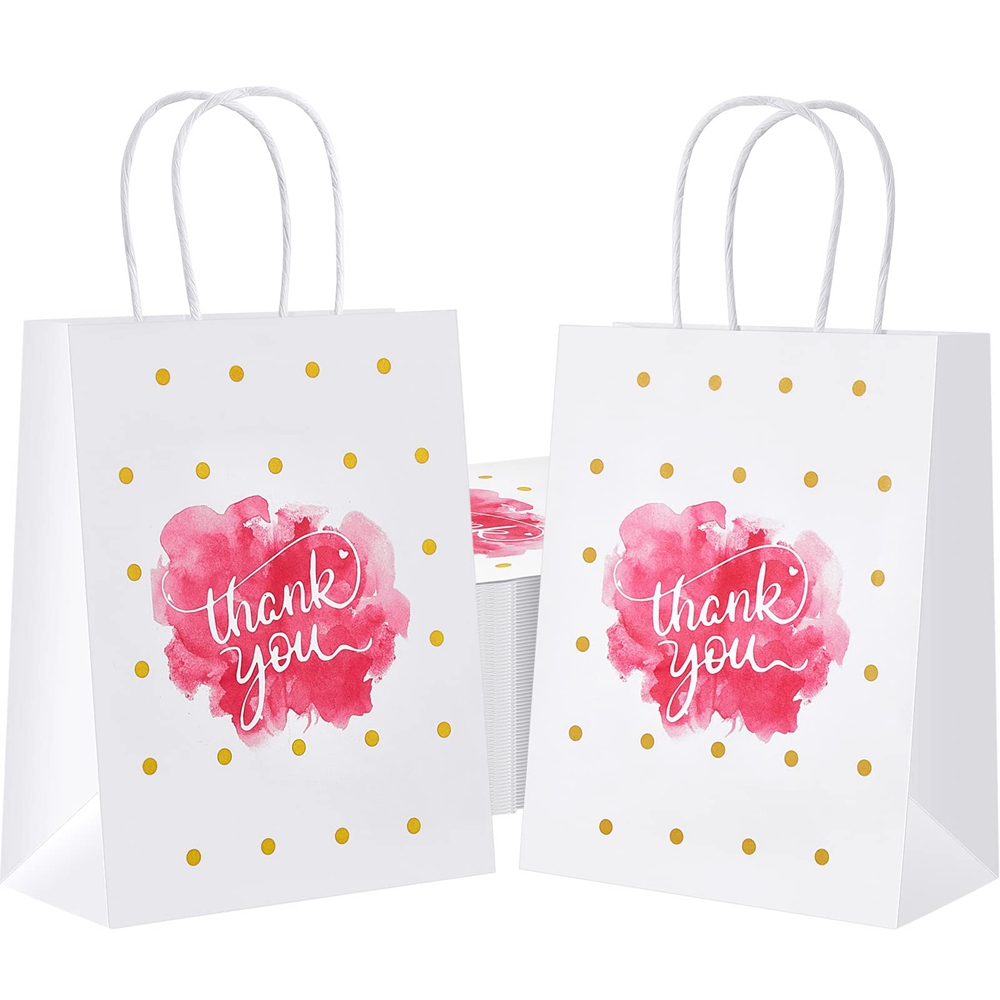 Customized Logo Kraft Paper Bags with Hand Length Handle and Thank You Gift Carrier