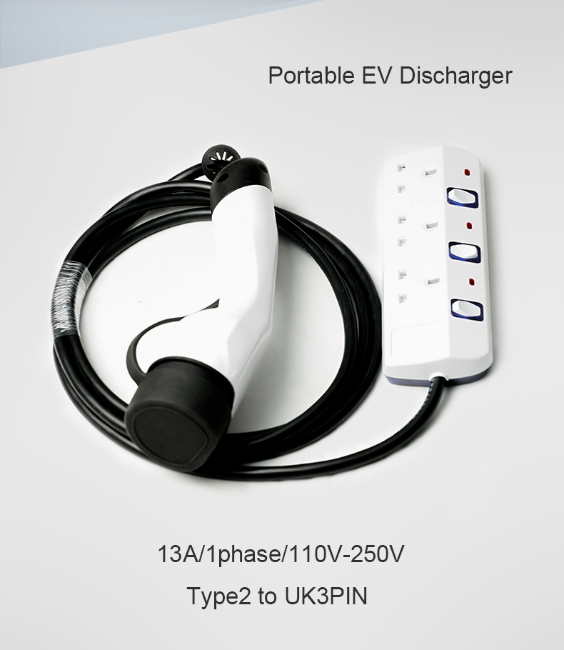 Outdoor Charging EV Electric Car Discharger with Type 2/Level 2 Gun Head and British Socket Conductive Pin Copper Alloy