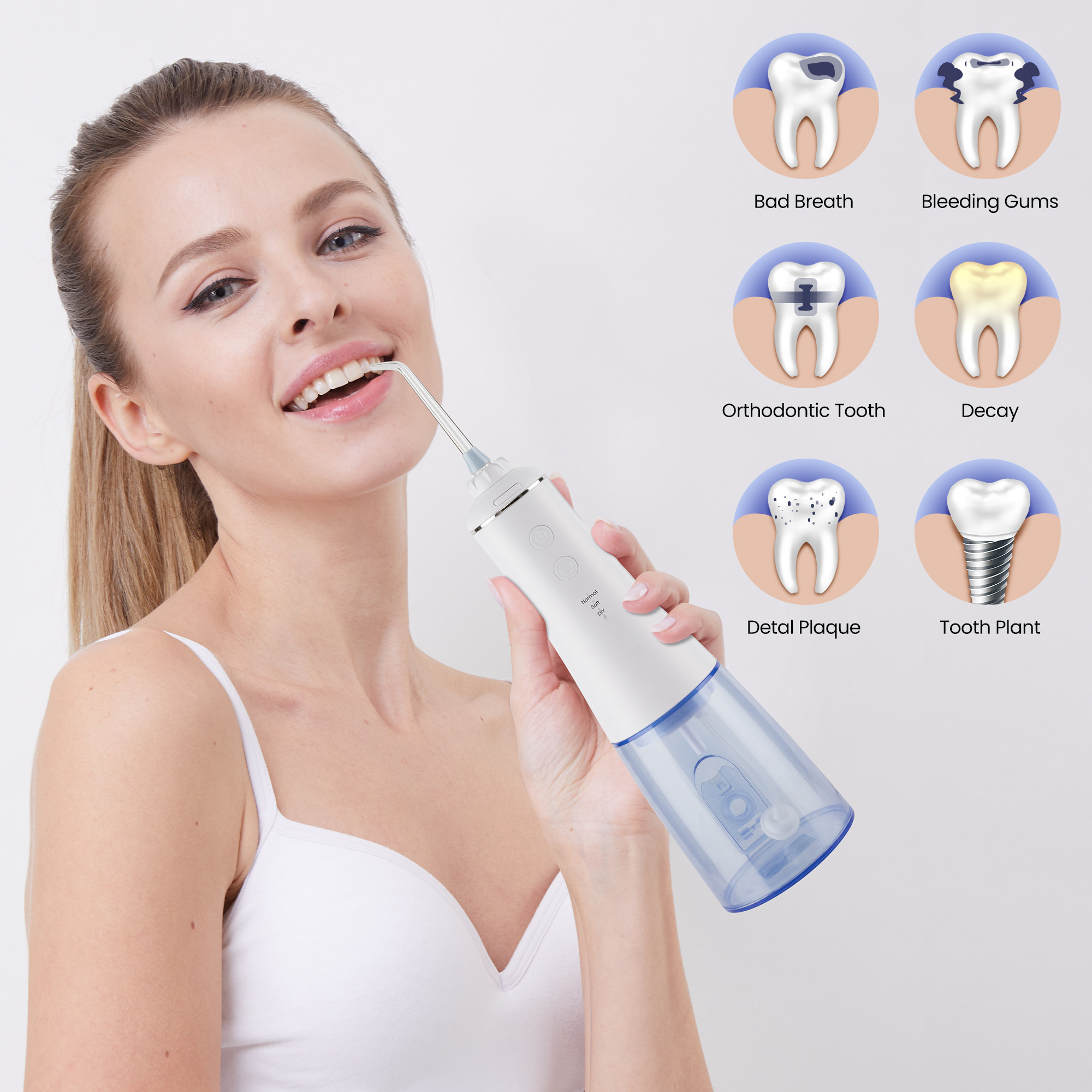 Cordless Leakproof Oral Water Flosser Irrigator 3 Working Modes
