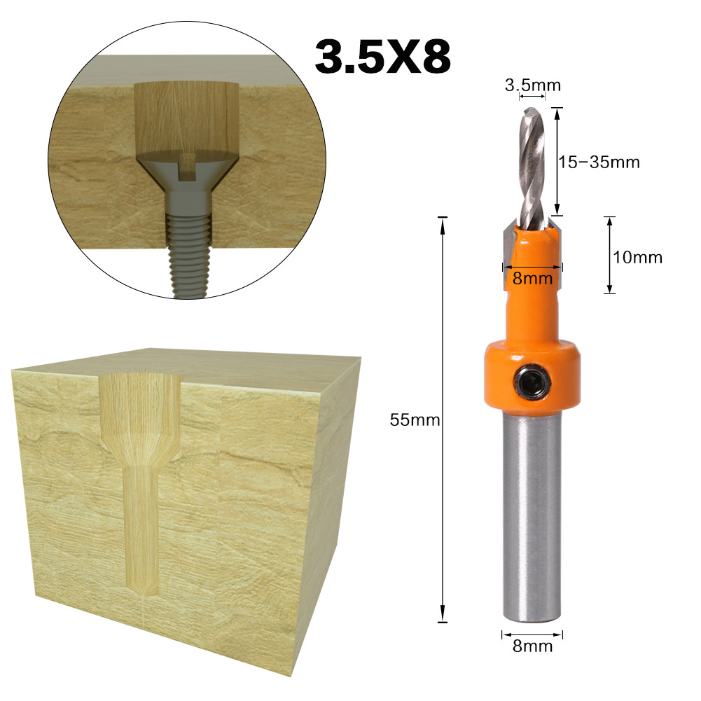 Wholesale 8 Shank Wood Countersink Router Drill Bit Woodworking Expanding Screw Hole Drilling Milling Cutter for Timber Plastic