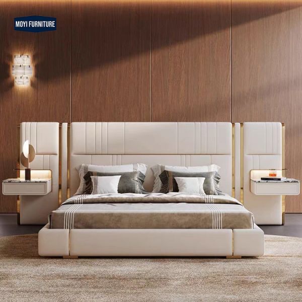 Soft Bed Luxury Modern Bedroom Set Single King Upholstered Leather Storage Swivel Wooden Frame Home Furniture