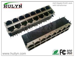 China 2X8 Stacked RJ45 Jack With Gigabit Transformer factory