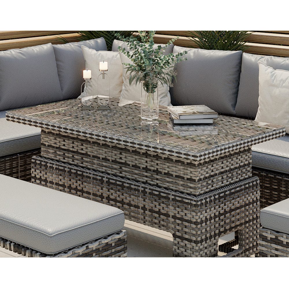 AJUNION PE Rattan Garden Dining Furniture Set with Rising Dining Table L96xW49xH35cm