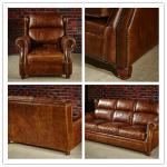 Modern Brown Leather Sectional Sofas , Tan Soft Leather Couch High Back Cushion