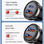 Fireproof PC Phone USB Car Chargers Mini 20W PD3.0 QC3.0