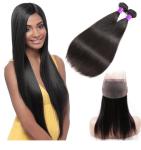 Straight 360 Lace Frontal With Bundles / 100% Unprocessed Brazilian Human Hair