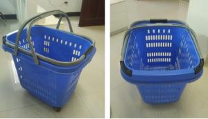 China Blue Large Capacity Shopping Basket With Wheels , Aluminum Handle Trolley Basket factory