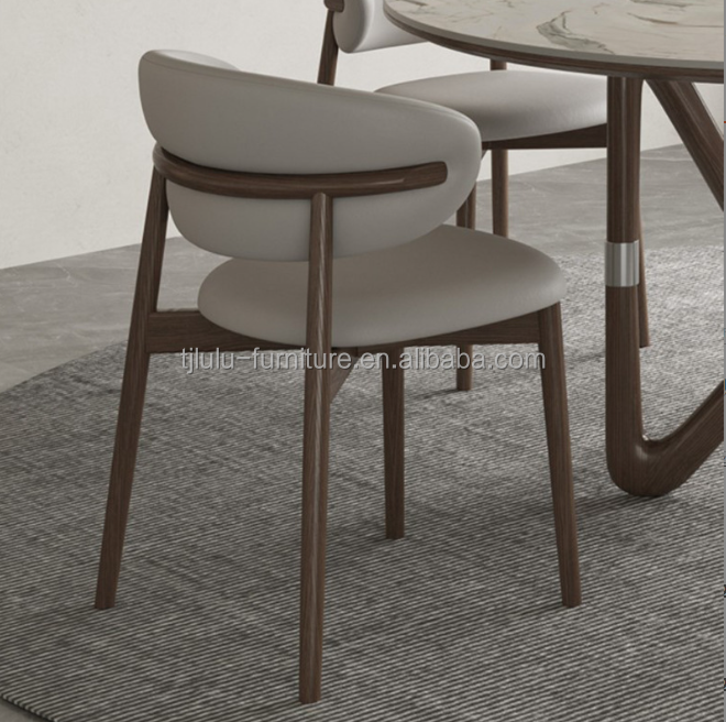 Modern Nordic Dining Chair in Solid Wood and Luxury Leather PU Leather for Comfortable Dining Room