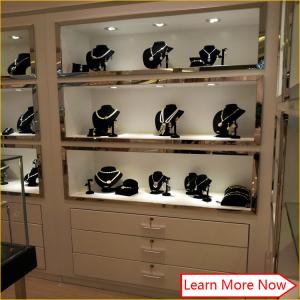 China Modern glossy white commercial jewelry display shelves,wall mount jewelry showcase on sale