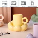 Matte Nordic Ceramic Cappuccino Cup , Flower Shape Ceramic Pottery Coffee Mugs