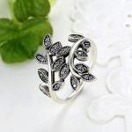 Sterling Silver Pave Clear Cubic Zircon Leaves Band Ring Vintage Style Jewelry