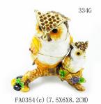 Mun and baby owl bird jewelry box enamel owl trinket jewelry owl decorative box