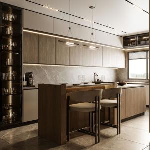 China Villa Wood Grain Complete Sets Modern Designs Solid Wood Kitchen Cabinet Sets factory